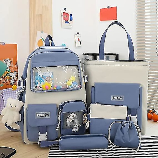 1pc5pcs Set Kawaii reppu Kawaii Pin ja tarvikkeilla, söpöt lasten reput Suuri kapasiteetti Canvas koululaukut