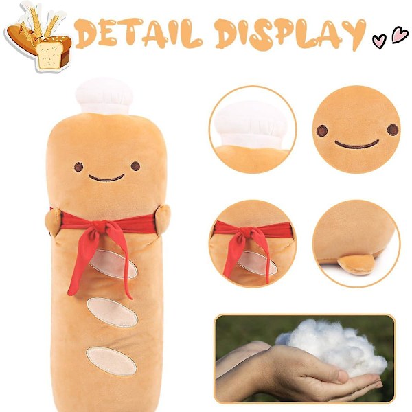 45 cm Rolig Toast Baguette Kudde, Fransk Baguette Form Plysch Kramkudde med Röd Halsduk, Mjuk Toast Mat Soffkudde för Heminredning