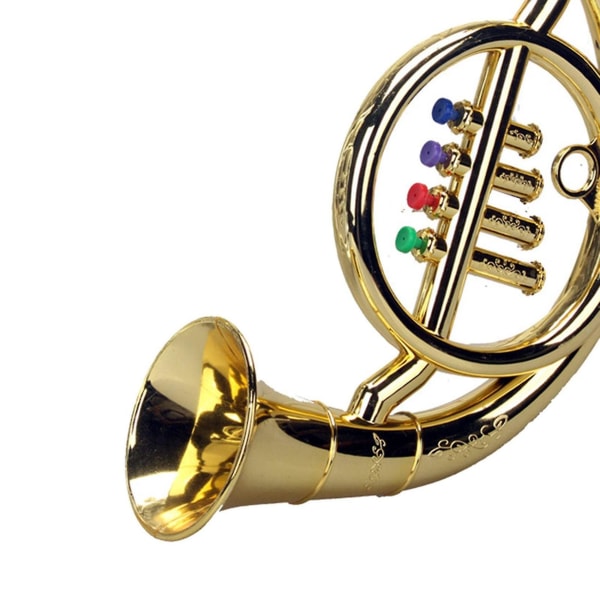 Fransk horn 4 färgade nycklar Tidig utbildning Musikalisk leksaksrekvisita Spela minimusikal för barn Toy Gol（guld）