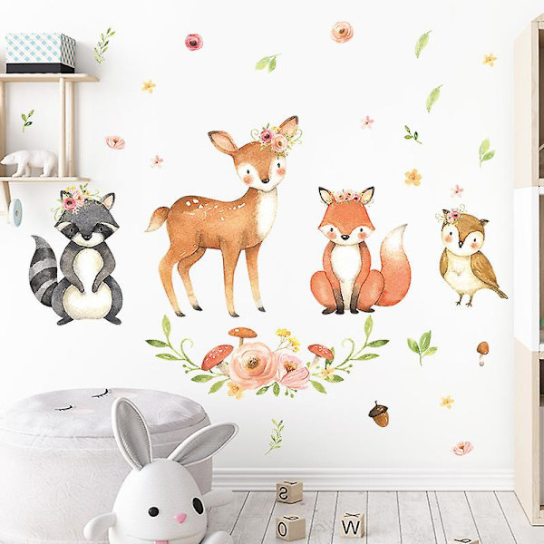 Wabjtam 1 sæt Woodland Animal Wall Decal Cartoon Wall Sticker Sød Animal Wall Decal Til Børneværelse Legestue Wall Decor
