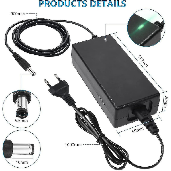 42v 2a Lader for Elektrisk Scooter Adapter Strømadapter for Quilibrage Vlo Dc Lader Universell 5,5mm X 2,1mm / 5,5mm X 2,5mm Tilkobling