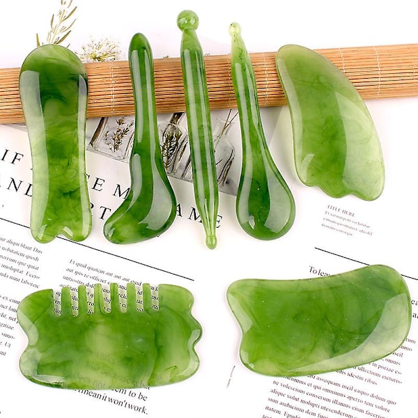 7-delt Gua Sha-massagesæt, naturligt harpiks Gua Sha-værktøjssæt til ansigts-, ryg- og nakkeafslapning, lindring af muskelsmerter