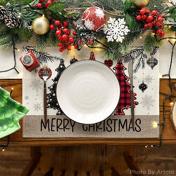 Röd Tallkottar God Jul Matskivor Set om 4, 30.48 X 45.72 Cm Vinter Jul Bordsskydd för Fest Kök Matrum Dekoration