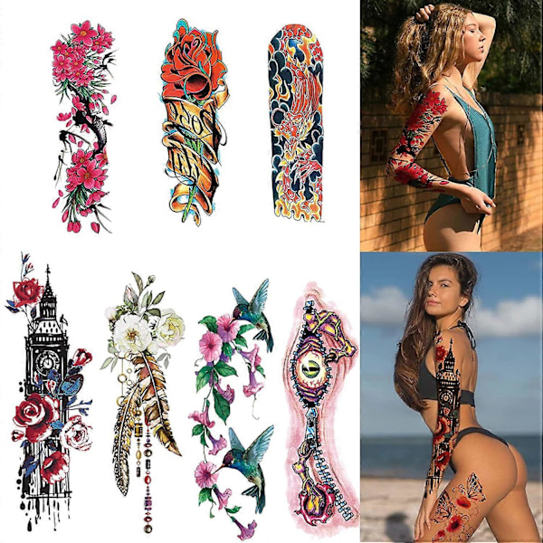 Stora Blommiga Tatueringar för Kvinnor Tillfälliga Tatueringar Ärm Vattentät Långvarig Realistisk Falska Tatueringar Ärm Tatueringar Kroppskonst Arm Tatuering Dekaler fo