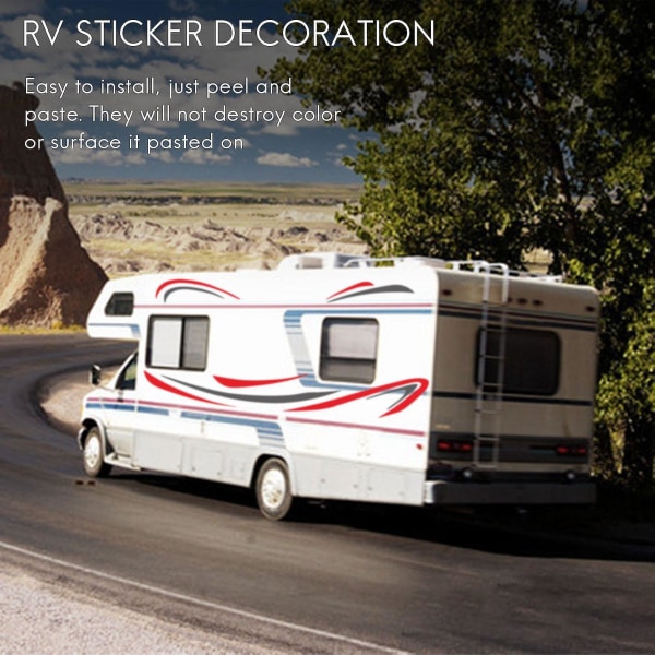 RV Autocamper Universal Body Sticker DIY Stripes Graphics Decal Sticker Dekoration Til Caravan Trailer（Red Grey）