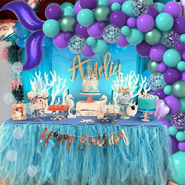 Mermaid Tail Balloon Garland Kit Mermaid Tail Arch Festtillbehör med lila konfettiballonger, födelsedagsfestdekorationer