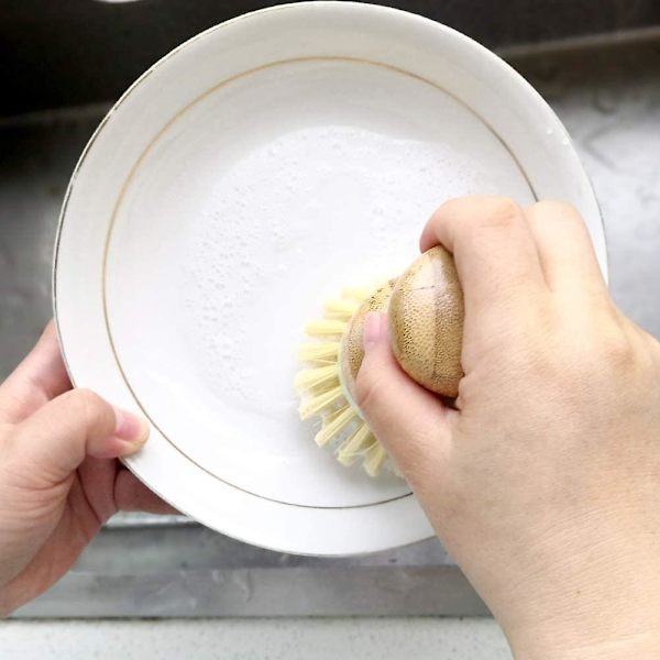Bambus Rund Mini Palm Borst Och Långskaftad Palm Borst - Diska, Kastruller, Pannor, Grönsaker Naturligt Trä