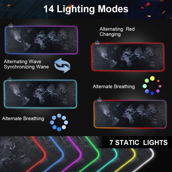 Gaming musmatta-LED-ljus musmatta-halkfri gummisula 300*800*4mm