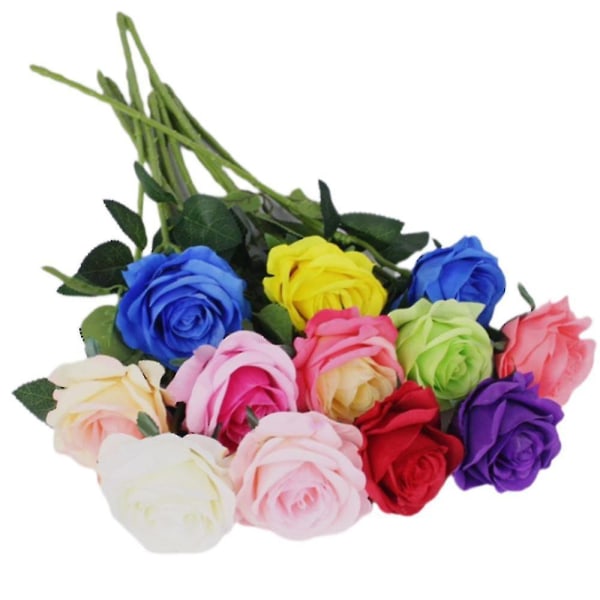 10 stk kunstige roser silkeblomster falske blomstrende roser brudebuketter til bryllup (gul)