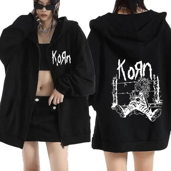 Rockband Korn 1994 Rag Doll Neidermeyers Zipper Hoodie Herr Metal Hip Hop Oversized Zip Up Coats Sweatshirts Unisex Streetwear（S，Svart）