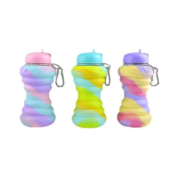 Børn vandflasker 20 oz til piger Lækagesikre silikone foldbare vandflasker Multi-farve mulighed (LILLA)