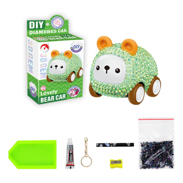 Dot Diamond Leksaksbil Sticking Diamond Nyckelring Handgjorda bilväska hänge med lampor för barn（grönt）