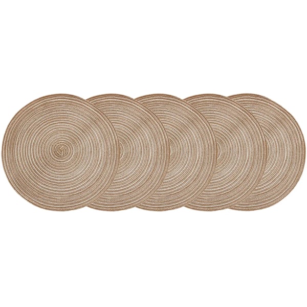 Runda vävda placemats 36cm runda placemats för matbord, vävda värmebeständiga placemats, set om 5, brun, rund 36 stor