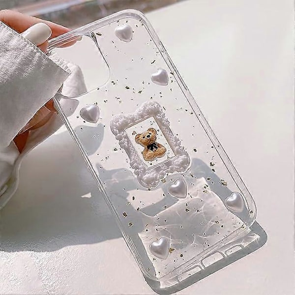 iPhone 13 Pro Skal Söt Björnunge 3D Glimmande Y2K Glitter Lyxig Flickig Estetisk Personlig Design för Kvinnor Flickor Transparent Epoxiplast TPU Skal