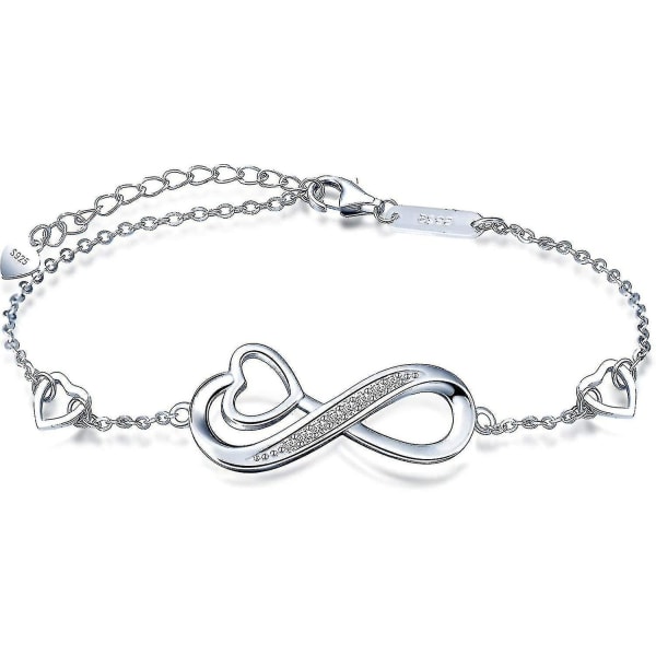 Kvinders Infinity Infinity Symbol Hjertearmbånd 925 Sterling Sølv Kubikgave Bedste gave Bedste gave