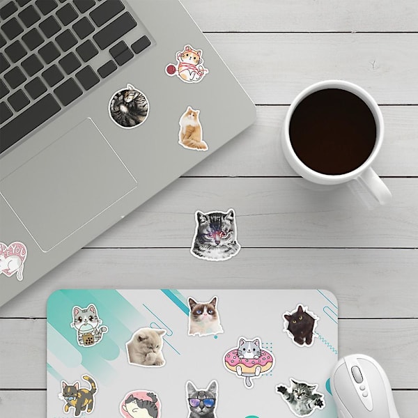 Kattestickers | 50 stk. | Vinyl Vandtætte Stickers til Bærbar, Skateboard, Vandflasker, Computer, Telefon, Guitar, Kattestickers til Børn Voksne (Kattestickers)