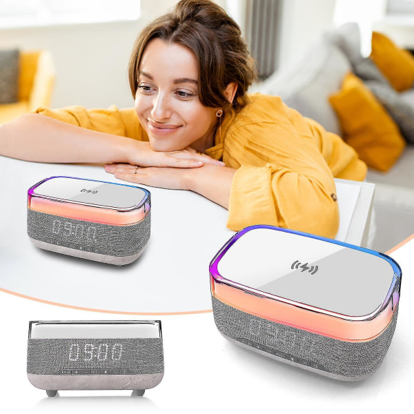 Natlampe med Bluetooth-højttaler Vækkeur Trådløs oplader Rgb/varm lystilstand Sengebordslampe Til soveværelse Stue Til børn Voksne