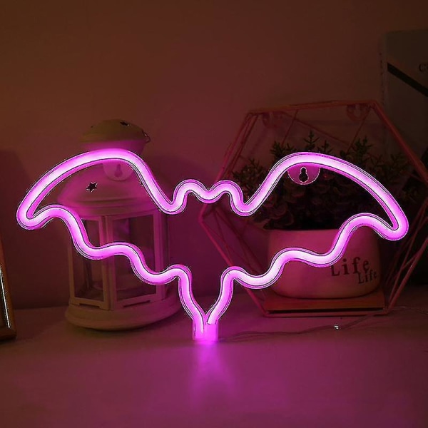 Bat Neon Lighting Bat Logo Vægdekoration, Usb Powered Pink Bat Neon Interiør Væglampe Soveværelse, Halloween, Julebelysning