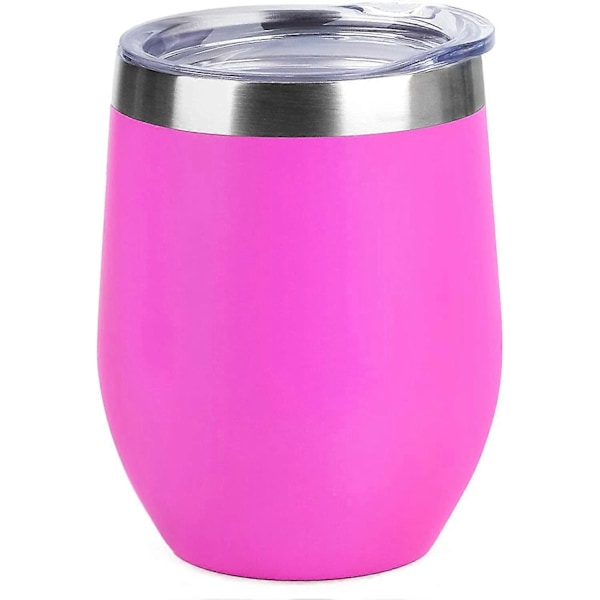 Vakuumisolerad Vintumbler med Lock (Magenta), Stjälkfri Rostfritt Stål Isolerad Vinglas 12oz, Dubbelväggig Hållbar Kaffemugg, för Champagne, C