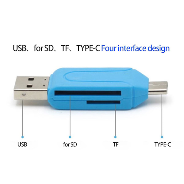 Kortläsare 2 i 1 Multifunktionell Hög Hastighet Överföring Drivrutinsfri Multi-system Multi-kortläsare Universal Mini Usb Typ-c Tf Sd-kortläsare Adapter