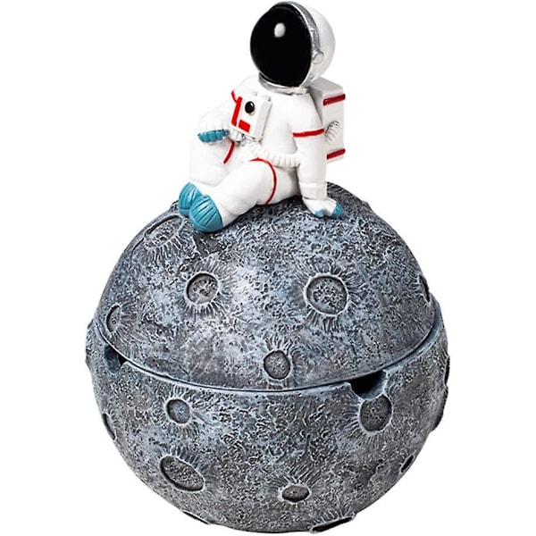 Askkopp i Astronautform av Resin med Lock, Modern Heminredning för Vardagsrum, Grå Astronaut Dekorativ Prydnad