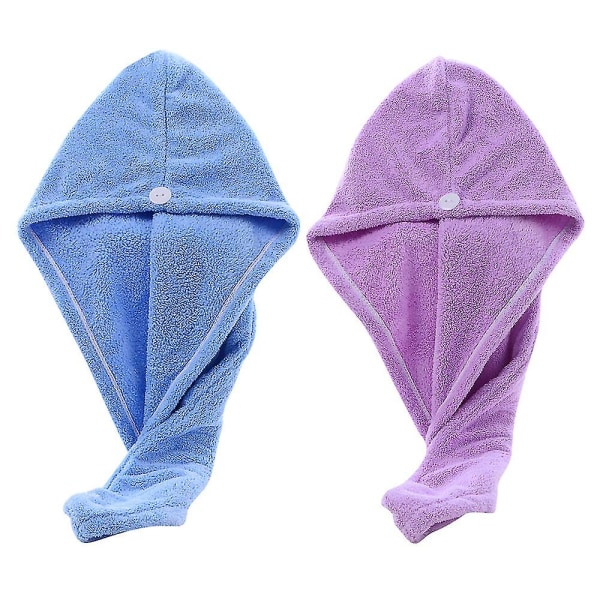 2-pak mikrofiber håndklædeindpakning til hår Hurtigt tørt hår Turban Blødt superabsorberende hårhåndklædeindpakning（lyse lilla - lyseblå）