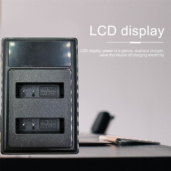 En-el23 Lcd Usb Dobbel batterilader for Coolpix B700 P900s P900 P610s P610 P600 S810c kamera (svart)
