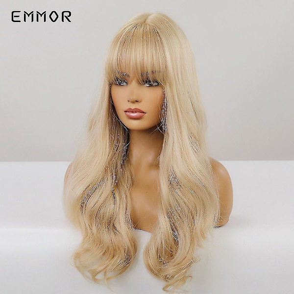 Platinablond lång lockig peruk blond
