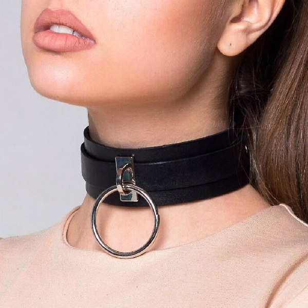 GHYT Kvinner Leather Collar Halskjede Rund Neck Ring Sele Svart,1stk