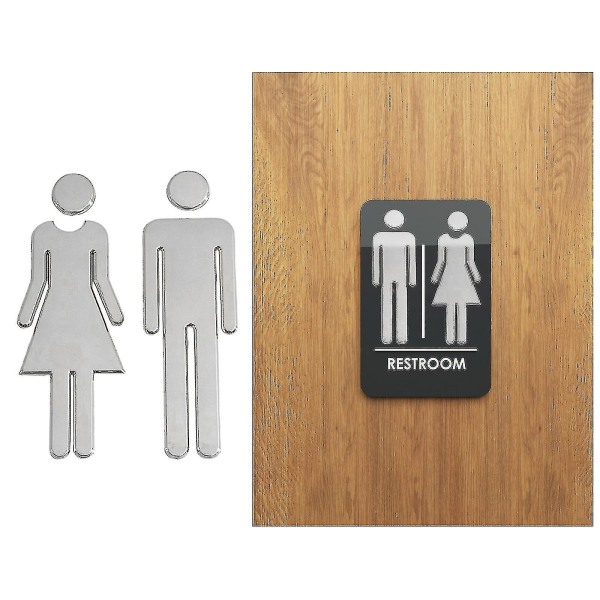 2 kpl WC-symboli Itsekiinnittyvä kylpyhuonekyltit WC-oven kyltti hotelliin, toimistoon, kotiin Wc-laatta (hopea)