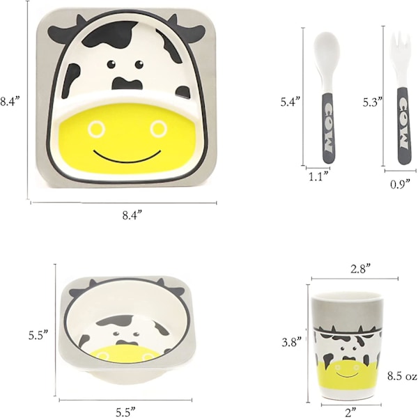 Bambu Barnservis Set, Barnservis, Mat Tallrik Skål Mugg Sked Gaffel Set Porslin, Barnservis, Diskmaskinsäker, BPA-fri Barnservis Gi