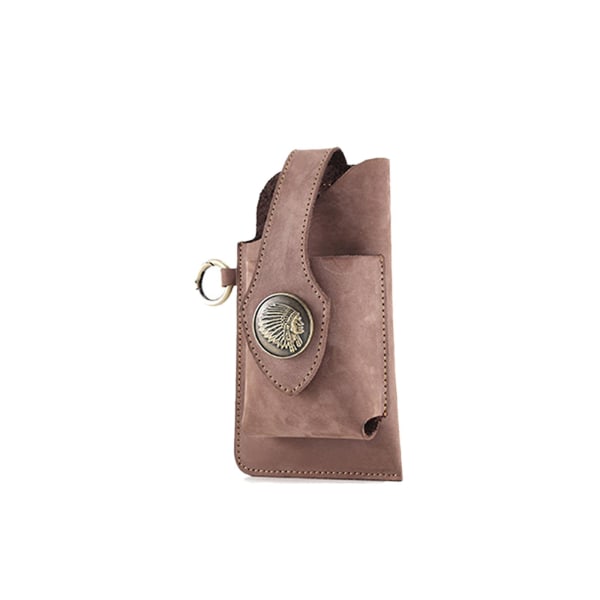 Mobiltelefon bältesväska för män ögla case kohud Läder（Khaki）