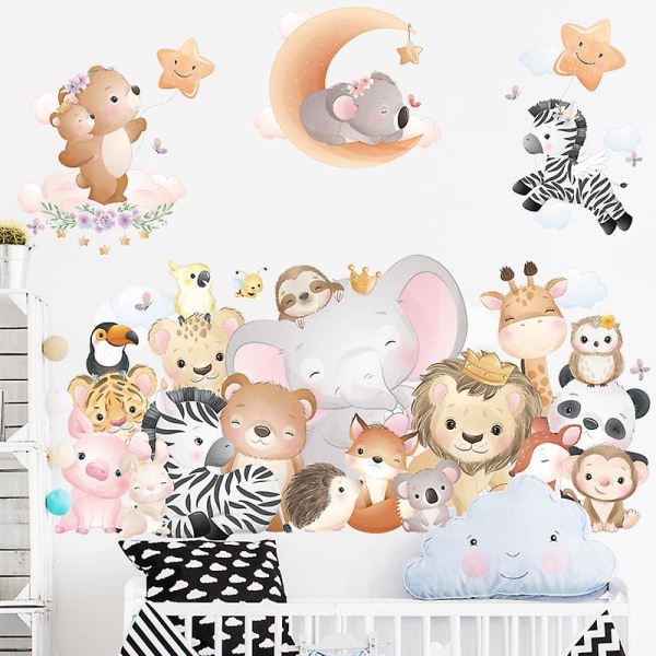 Wabjtam 1 stk. Cartoon Animal Wall Sticker Sød Skovdyr Wall Decal Til Børneværelse Legestue Soveværelse Vægindretning