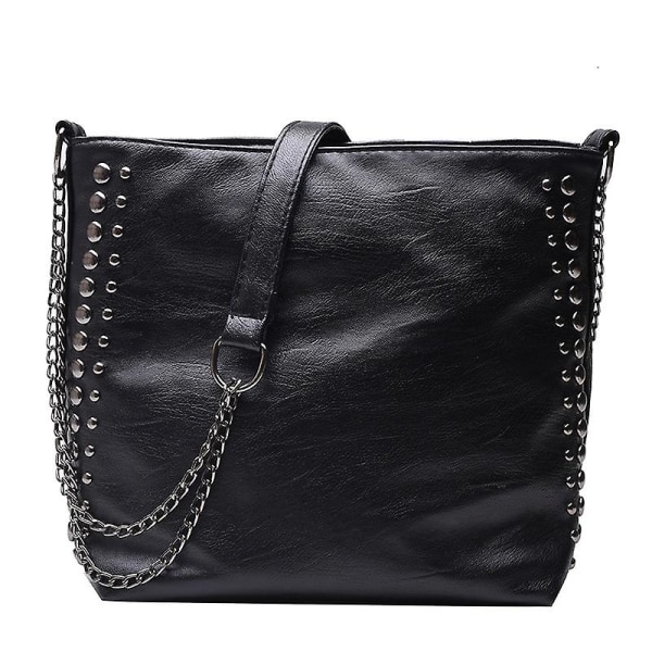 GHYT Women Bucket Crossbody Shoulder Bag PU Leather Chain Purse Retro Messenger,1PC-BLACK