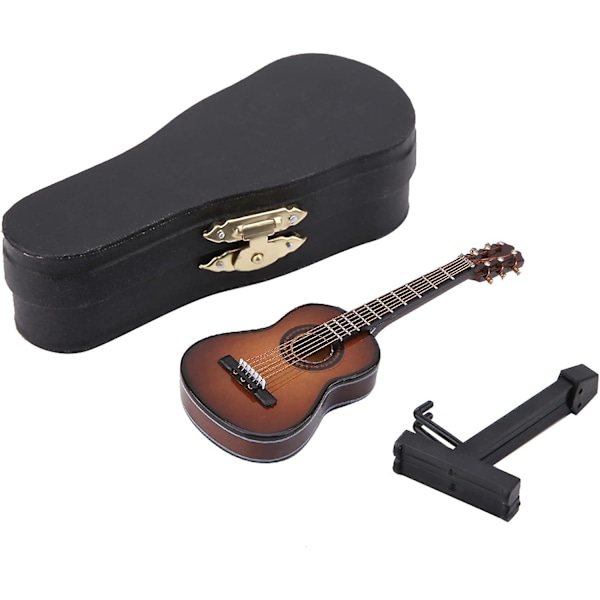 Miniatyr akustisk gitarrmodell Miniatyr musikdekorationer Hantverk Heminredning (14cm-brun)（14CM，Brun）