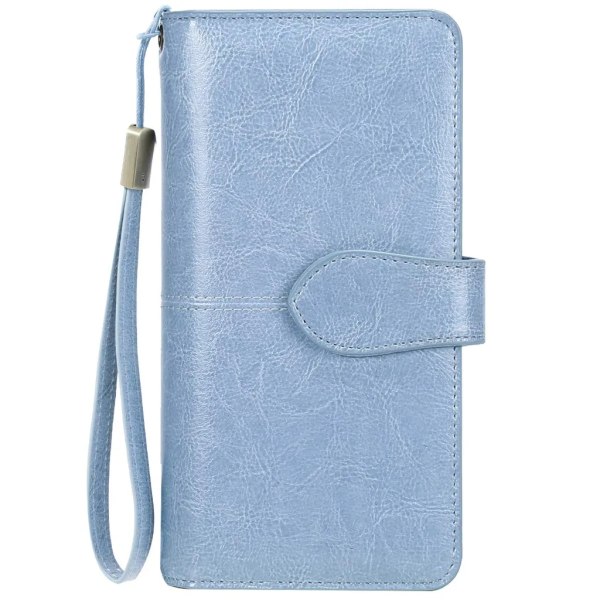 Läderplånbok för kvinnor med flera kortplatser - RFID-skyddad blå