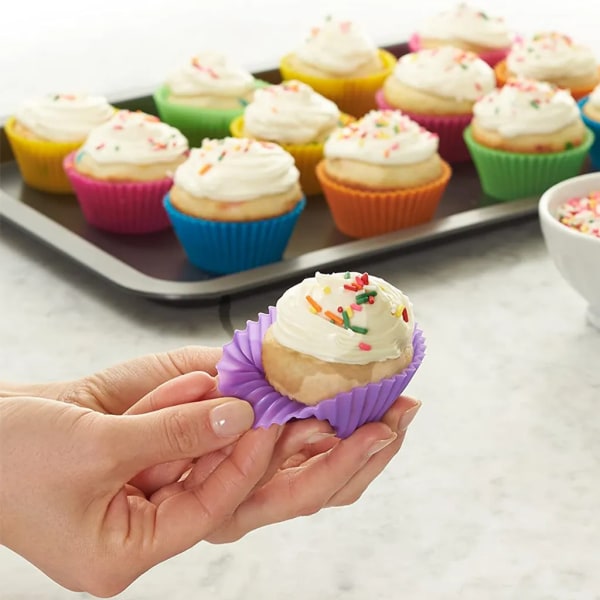 Stora återanvändbara muffinsformar gjorda av högkvalitativt silikon, miljövänliga muffinsformar, bakformar för kakor, muffinsformar, 6 färger