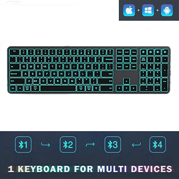 Bluetooth Multi-enhets Bakgrundsbelyst Tangentbord Trådlöst Laddningsbart Tangentbord Med 7 Färger Bakgrundsbelysning Tangentbord För Pc Laptoptablet Imac