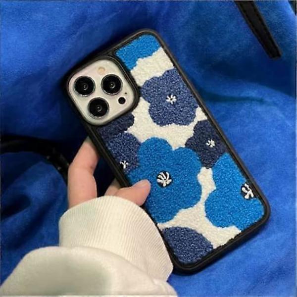 Klein Blå Broderade Blommor Skal Kompatibel med iPhone 13 / iPhone 13 Pro/iPhone 13 Pro Max, Utsökt Design Telefonfodral för Pojkar & Flickor (B