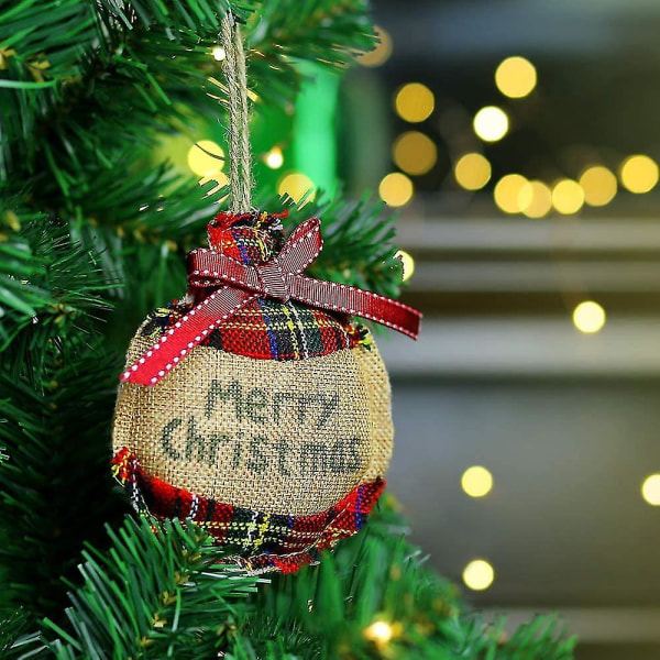 Maalaismaiset joulukuusenkoristeet sukkakoristeet säkkikangas Country Joulusukka Pallopuukello trendikkäällä punaisella ja vihreällä ruudullisella tartaanilla lomalle