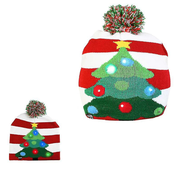 Led-jouluhatut Neulotut hatut valoilla aikuisille lapsille värikkäät valoisat jouluhatut Joulun ja uudenvuoden koristeet Yfn (20x20cm), C)