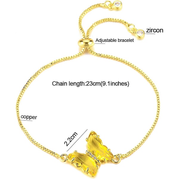 Fjärilskristall Armband för Kvinnor, Fjärils Födelsedagsarmband, Guld Justerbart Armband, Bröllops Smycken Armband Alla Hjärtans Dag Fjärils Smycken