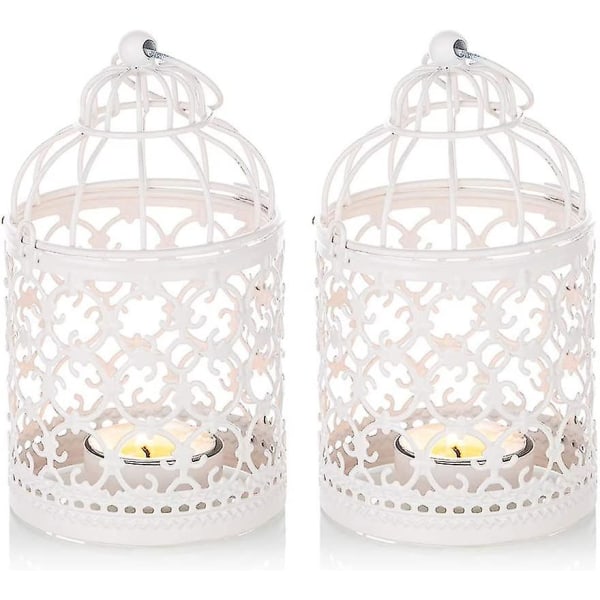 2 kpl Pieni metallinen kynttilä riippuva lintuhäkkilyhty, vintage koristeelliset keskiosat (valkoinen)