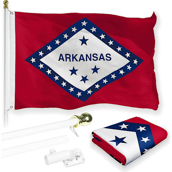 - 6 fot Tangle Free Snurrande Flaggstång (vit) Arkansas 150d Flagg Mässingöglor Tryckt 3x5 fot (flagga Ingår) Aluminium Flaggstång