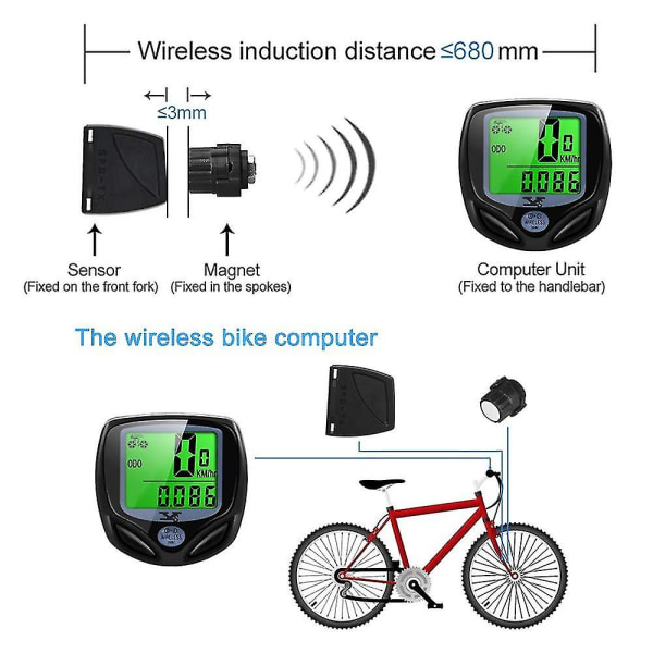 Digital trådløs cykelcomputer - Vandtæt, automatisk vækning, LCD-baggrundsbelysning