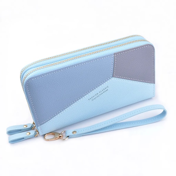 Plånbok-dam dubbel dragkedja plånbok -stor plånbok blå