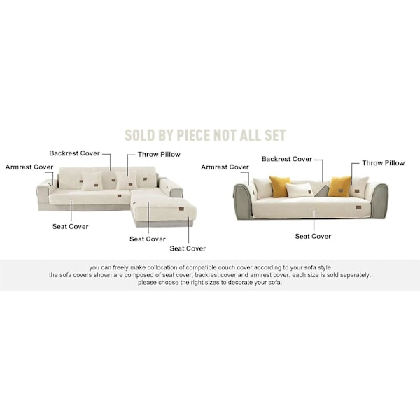 Hörnsofföverdrag Quiltat Sofföverdrag Med Armstöd Med Vänster/Höger Meridian - L-format Fläckskyddande Soffskydd (beige, 90x70cm/rektangulär)