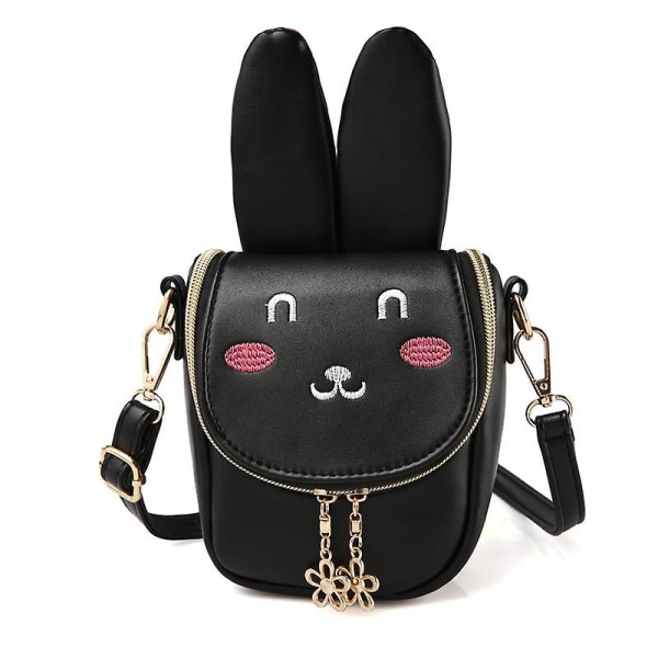 Longeared kanin piger skuldertaske tegneserie sød børnetaske Fashion Crossbody taske（sort）