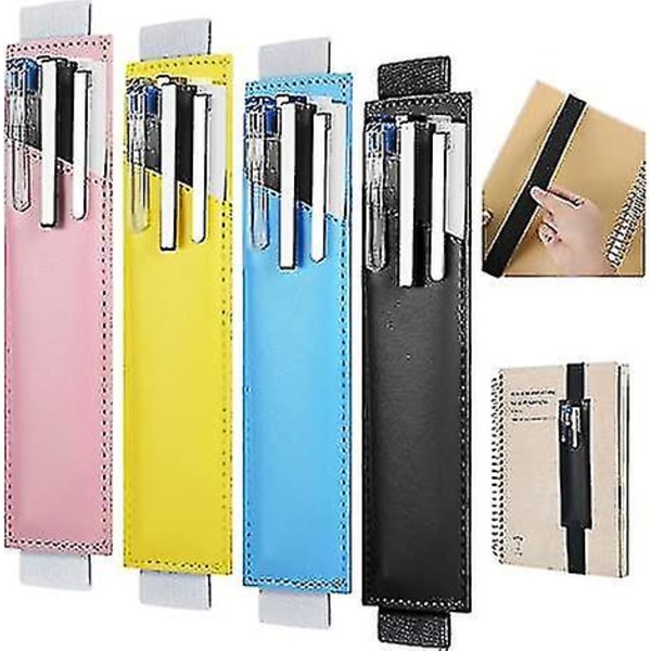 Justerbar pennhållare med elastiskt band Pu-läder pennfodral Elastisk pennhållare för anteckningsbok (penna ingår ej, 1 st, svart)