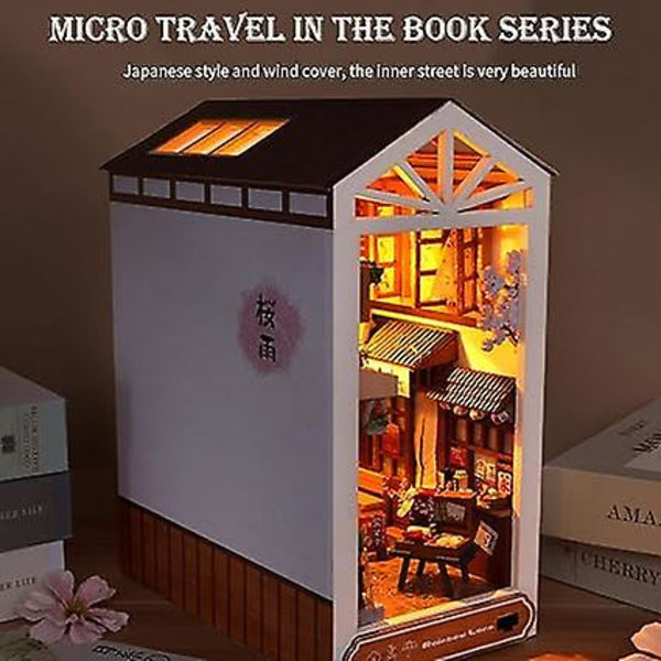 Gör-det-själv-bokhörnsats - Gör-det-själv-miniatyrdockhus med möbler och LED-ljus, 3D-pussel i trä, konstbutik, stadsskog, modellbyggsatser för tonåringar/vuxna